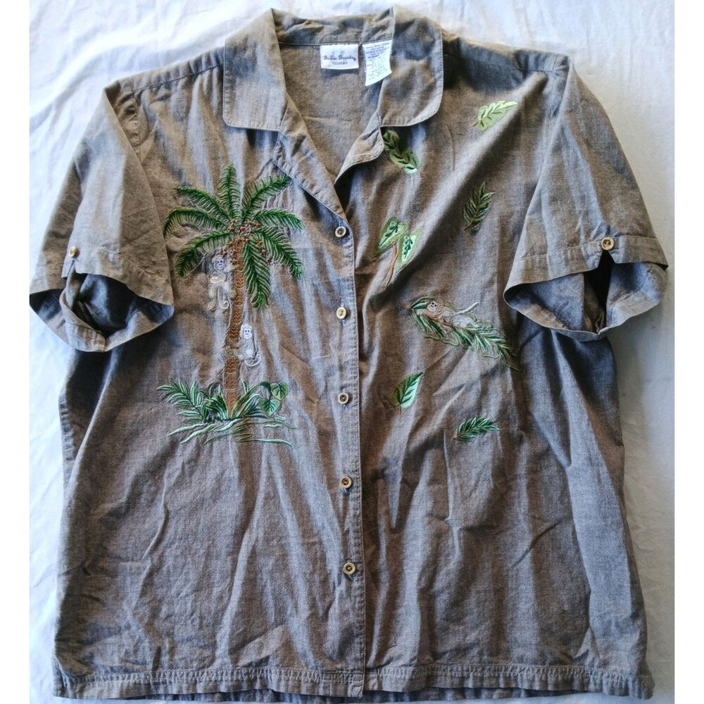 Vintage Bobbie Brooks Shirt Monkey Womens 18/20W Embroidered Button 100% Cotton